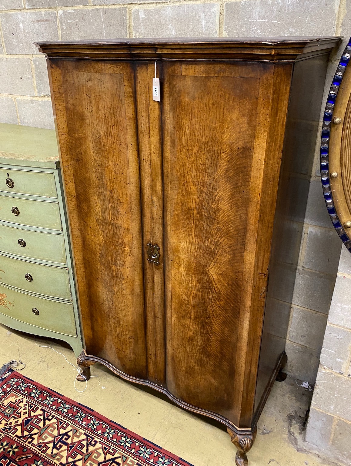 A Queen Anne revival walnut wardrobe, width 99cm, depth 59cm, height 167cm